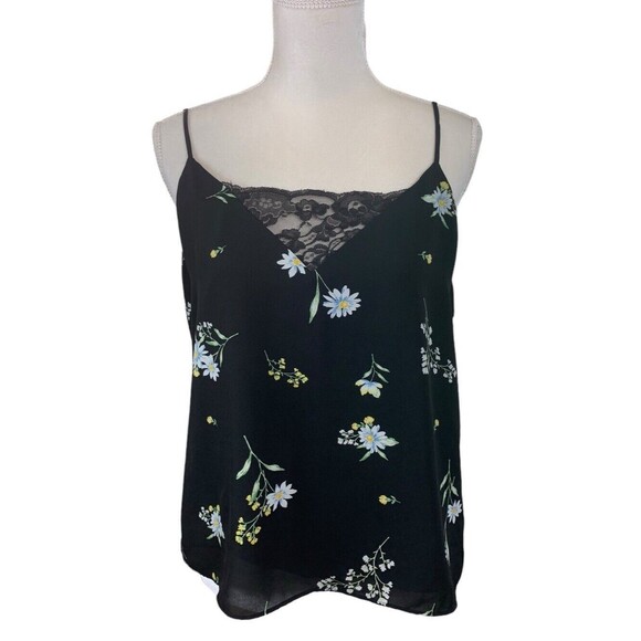Nine Britton Stitch Fix Cami Blouse Women’s Medium Black Floral Spaghetti Straps - Picture 1 of 12